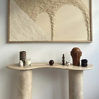 Console de salon KUMUSI FURNITURE, design luxueux, table console moderne en travertin beige, couleur crème, marbre, table console pour couloir