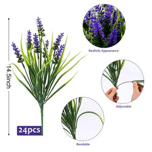 24 ramilletes de lavanda artificial resistente a los rayos UV, plantas florales para exteriores, para decoración de jardín, porche, ventana, maceta colgante - Product Image 5