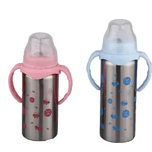 Botol susu bayi, termos jenis sedotan Stainless Steel, botol penghangat bayi 8oz Logo kustom dengan sedotan