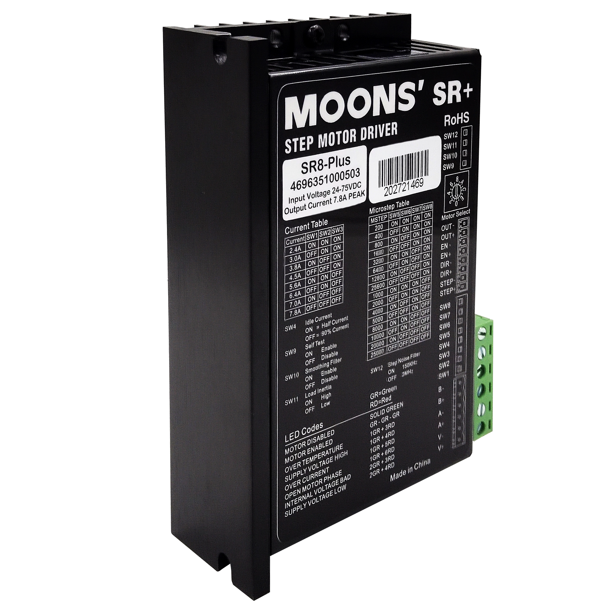 MOONS 7.5A Stepper Motor Nema 34 Drivers 24-75vdc Sr8-plus