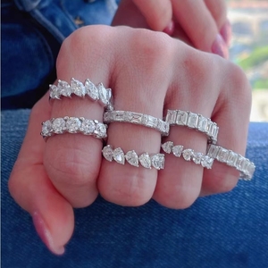 Anillos de Eternidad y Anillos de Compromiso con Diamantes Cultivados en Laboratorio (Lujo Único) Oro Sólido de 18K, <span class=keywords><strong>Regalo</strong></span> de <span class=keywords><strong>Boda</strong></span> Moderno - Product Image 1