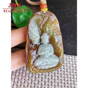 Natural un tipo mono oveja Zodiaco guardián hombres y mujeres Jade colgante amarillo Jadeíta Xianglong Vairocana colgante 72 .. 41G - Product Image 3