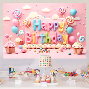Bonbonfarbener 3D-Effekt Eiscreme-Lollipop Hintergrund Partybanner für Kinder Mädchen Geburtstagsdekoration - Product Image 2