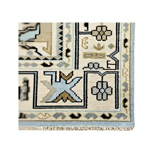 Alfombra Moderna Floral Ecológica de Lana de Nueva Zelanda Anudada a Mano Azure Oushak - Alfombra Azul Claro Marfil - Product Image 5