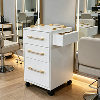 Chariot de Salon et de Maison Moderne en Bois avec 3 Tiroirs et Roues - Chariot de Coiffure Professionnel en Gros pour Salons de Beauté