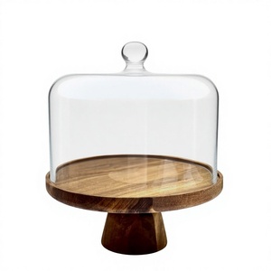 Minimalistic Round Wood <b>Cake</b> <b>Stand</b> Handmade with glass top Pedestal Dessert Display for Wedding Birthday Party Table for hotel - Product Image 3