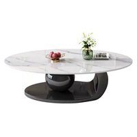 Table basse ovale noire de style moderne et luxueux pour salon, mobilier de maison, série en pierre frittée