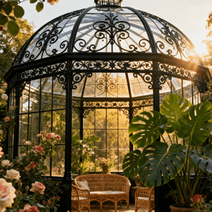 Tradizionale <span class=keywords><strong>serra</strong></span> <span class=keywords><strong>ornamentale</strong></span> in ferro con finitura rivestita in polvere di vetro Design impermeabile dettagli forgiati a mano - Product Image 3