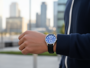 Orologio Cronografo da Uomo Hyf A216, Cassa in Acciaio Inossidabile, Cinturino in Pelle, Quadrante Blu Rotondo, Orologio Smart alla Moda - Product Image 2