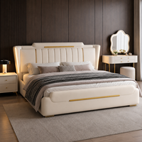 Modernes Einfaches Bett Nordischer Stil Luxuriöses Schlafzimmer-Set Möbel Master King Size Echtleder-Bett Großes Bett Anpassbar