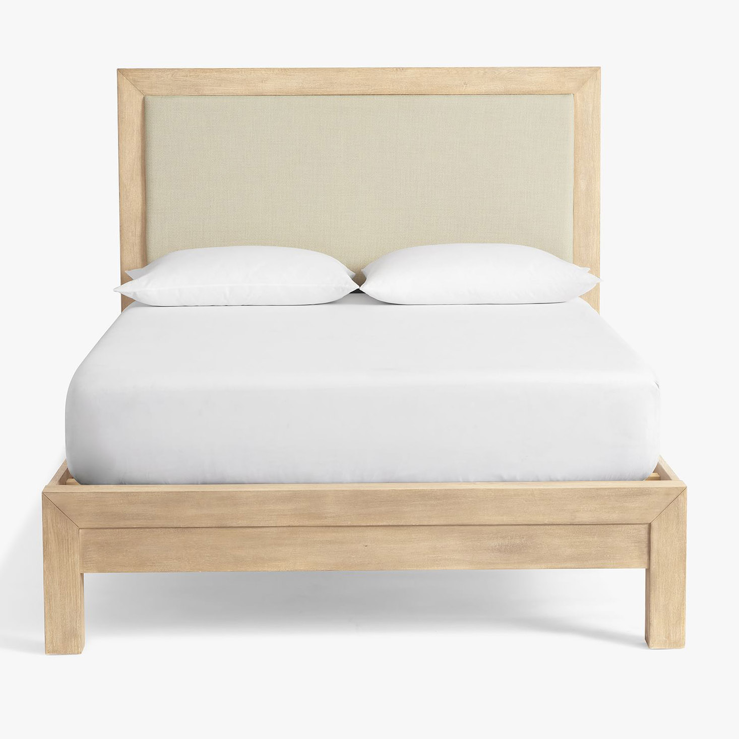 Modern Style Wooden Bedroom Furniture Queen King Size Solid Wood Double Fabric Panel Bed with Fabric Headboard