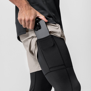 กางเกงขาสั้นออกกำลังกายเอวกลางแบบ2-in-1ของผู้ชายกางเกงออกกำลังกายแบบลำลองผ้าโพลีเอสเตอร์ระบายอากาศแห้งเร็วสำหรับวิ่งเพาะกาย - Product Image 3