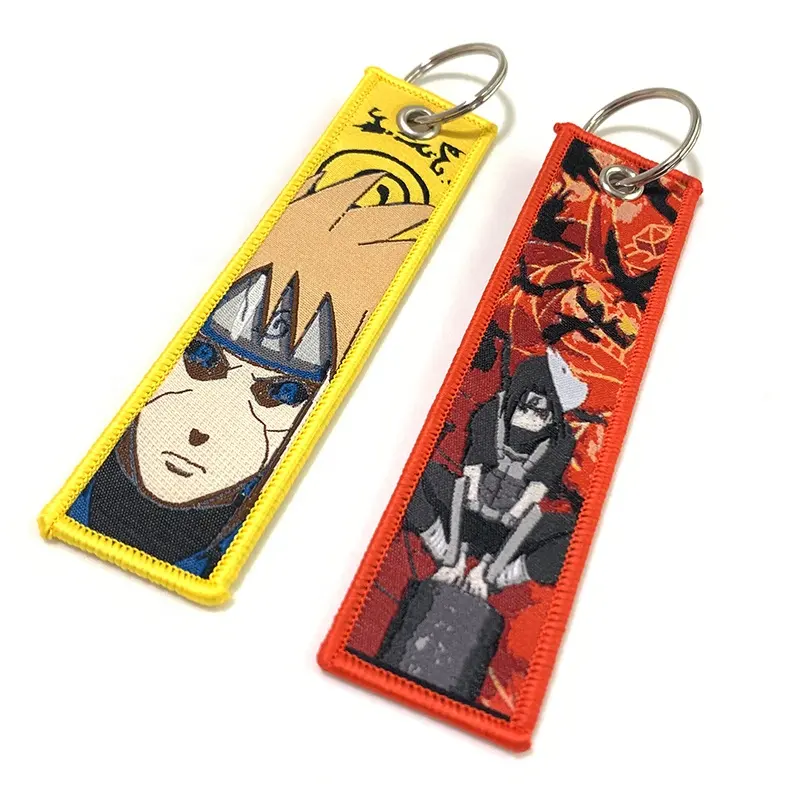 Custom Woven Logo Jet Tag Key Chain Sublimation Fabric Keychain Motorcycle Car Anime Key Tags