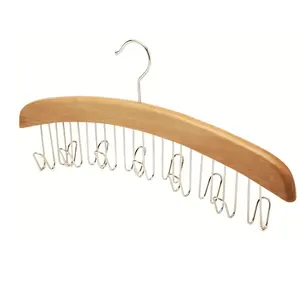 Natural Multifunctional Solid Wood 12 Ties And Belt Organizer Wooden Rack Tie Hanger Wooden With Hook