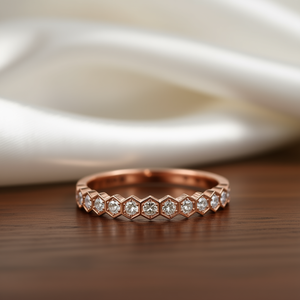 Anello con Diamanti Placcato in Oro Rosa per Donne, Fascia con Diamanti Naturali a Cerchio Completo, Gioiello Classico per Fidanzamento, Diamante Bianco Colore G - Product Image 2