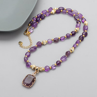 Collier de perles en pierres précieuses naturelles, pendentif carré facetté, œil de tigre, lapis-lazuli, améthyste, labradorite, plaqué or, style bohème, vente en gros OEM