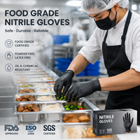 Gants en nitrile noirs jetables, résistants à l'eau, adaptés aux aliments, pour la cuisine industrielle, le laboratoire et le travail quotidien