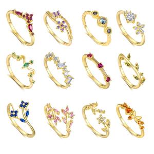 Venta al <span class=keywords><strong>Por</strong></span> Mayor de Anillos de Plata Esterlina 925, Joyería para los 12 <span class=keywords><strong>Meses</strong></span>, Set de Anillos de Eternidad con Piedra de Nacimiento de Circón Colorido en Forma de Flor y Hoja Chapados en Oro para Mujer - Product Image 3