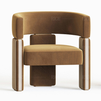 Fauteuil de détente moderne de luxe en tissu rembourré avec décorations métalliques dorées pour la maison, le salon, le hall d'hôtel, la salle d'attente