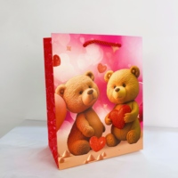 Schattige 3D glitter teddybeer hartvormige dikke kraft papieren cadeauzakjes met handvatten, diverse designs voor Valentijnsdag verpakkingen