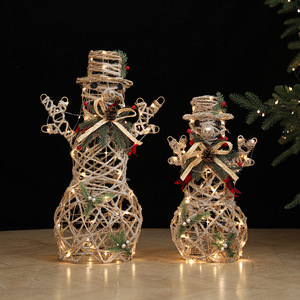 Décoration de Noël en fer doré champagne, bonhomme de neige, renne, avec lumière LED, corde en chanvre scintillante, ornement de table pour les fêtes - Product Image 4