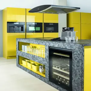 Modernos armarios de cocina amarillos de madera lacados al por mayor