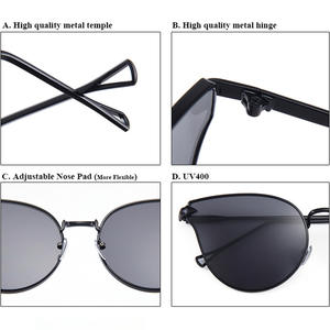 แว่นกันแดดผู้หญิงโลโก้แบบกำหนดเอง เลนส์ PC ป้องกันรังสียูวี 400 ทรงแคทอาย แฟชั่นสำหรับการเดินทาง ป้องกันแสงแดด สีทอง เงิน ดำ - Product Image 1