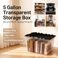 Conteneur de rangement transparent à couvercle rabattable de 5 gallons, empilable, organisateur en plastique à roulettes avec poignée pour entrepôt