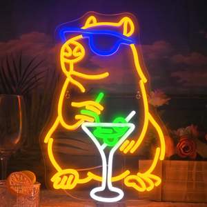 Enseigne néon Capybara Cocktail, lumière LED USB. Idéal pour la chambre à coucher, la chambre <span class=keywords><strong>de</strong></span> bébé, la cave des hommes, le bar et la décoration <span class=keywords><strong>de</strong></span> fête. - Product Image 1