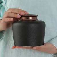 Grand pot à bonbons en céramique noir minimaliste avec couvercle pour café et hôtel