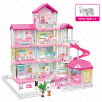 Maison de poupée rose de rêve de grande taille en plastique à assembler soi-même avec accessoires de meubles et poupées garçon et fille pour jeu d'imitation de princesse