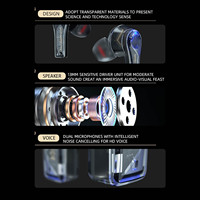 Écouteurs intra-auriculaires Bluetooth transparents TS200 pour le gaming, couleur personnalisable, réduction du bruit, micro pour appels, son stéréo HIFI, sans fil