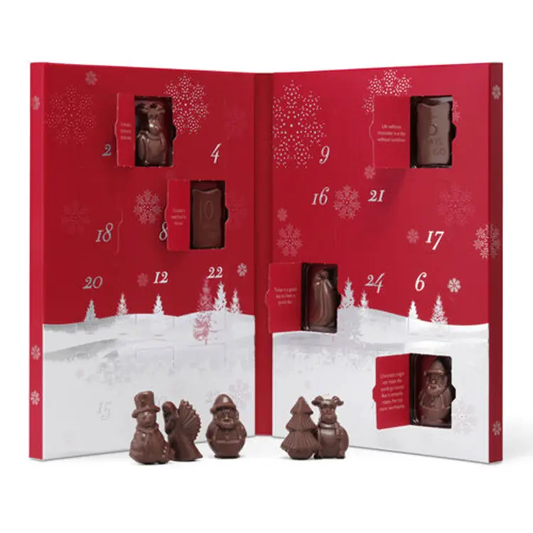 Caixa de papel de chocolate vazia da árvore do natal, presente diy, calendários de advente para crianças