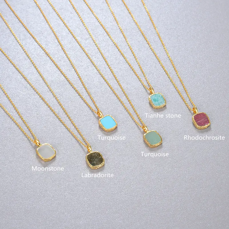 Original 925 Sterling Silver 18K Gold Plated Fashion Gemstone Pendant Necklace