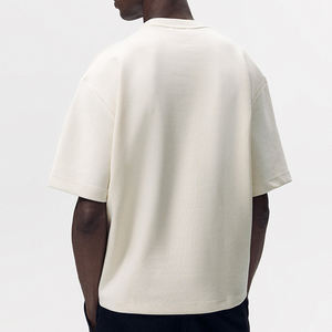 T-shirt uni à épaules tombantes en coton épais pour homme, col rond, coupe oversize, haute qualité, modèle vierge - Product Image 2