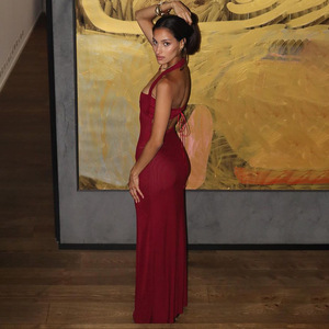 Vestido Halter con Espalda Descubierta, Ajustado, Falda Larga, Elegante, para la Noche - Product Image 2