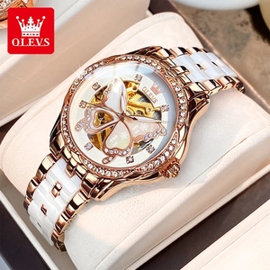 Reloj OLEVS 6622 de Lujo para Mujer, Elegante, Automático, Mecánico, con Esfera de Mariposa con Diamantes, Resistente al Agua, en Caja de Regalo - Product Image 1