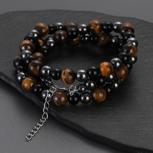 Kalung Pria harian gaya Eropa Amerika Khusus kalung manik-manik batu mata harimau hitam khusus perhiasan mode baru - Product Image 5