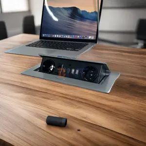 欧洲2端口USB桌面插座盒，带木墙办公桌，适用于酒店会议桌和家庭使用