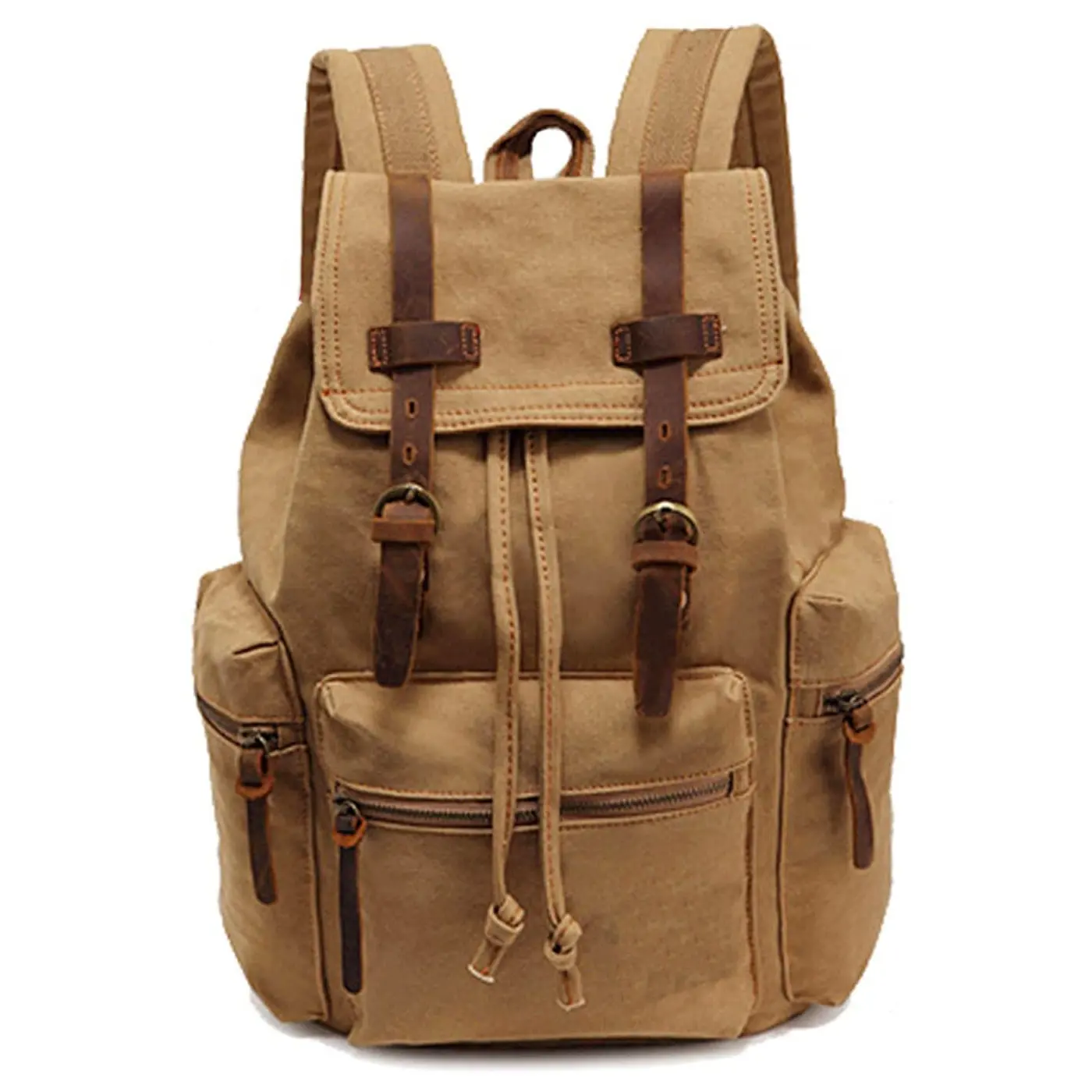 Waterproof Custom Retro Vintage Style Laptop Rucksack Bag Travel Leather Canvas Backpack for Men