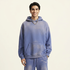 Sweat à capuche 100% coton imprimé bouffant personnalisé de haute qualité 500gsm lavage à l'acide soleil fané en détresse sweats à capuche surdimensionnés lourds - Product Image 1