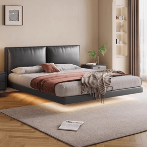 Luxury Italian Leather <b>Bed</b> Modern Upholstered <b>White</b> Bedroom Furniture with Extended <b>King</b> Size Headboard Soft Feature - Product Image 2