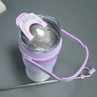 Support de téléphone et gourde isotherme à double paroi en acier inoxydable, anti-fuite, avec paille, pour boissons chaudes et froides, réutilisable