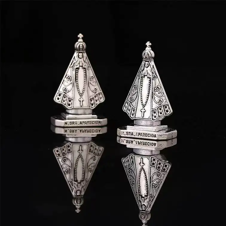 Antique Silver Plated Metal Jóias Religiosas Acessórios Nossa Senhora Aparecida Peça Centro para Fazer Colar Rosário