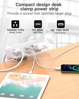 Masa kelepçesi güç şeridi, 65W 5ft masa güç şeridi-2 çıkışlı masaüstü güç şeridi USB C (PD 65W)
