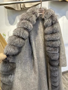 QC23051 Nuovo Arrivo Cardigan in Lana Cashmere <span class=keywords><strong>di</strong></span> Alta Qualità con Polsini in Pelliccia <span class=keywords><strong>di</strong></span> <span class=keywords><strong>Volpe</strong></span> <span class=keywords><strong>Argentata</strong></span> - Product Image 6