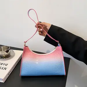 Fashion Prachtige Boodschappentas Retro Casual Vrouwen Bakken Schoudertassen Vrouwelijke Lederen Gradiënt Kleur Keten Handtas Voor Vrouwen