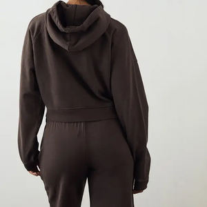 Conjunto de Sudadera con Capucha y Pantalones Deportivos para Mujer, Personalizado, de Alta Calidad, Ecológico, de Algodón Blanco, con Cierre Completo, Corte Ajustado y Recortado - Product Image 3