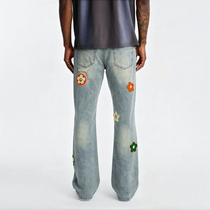 Pantalon en jean évasé vintage à motifs floraux, avec poches latérales fonctionnelles, pour un style Hip Hop, High Street, Punk, au quotidien - Product Image 2