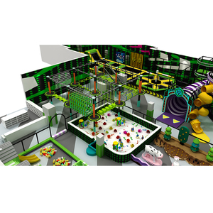 Aire de jeux intérieure sur le thème de la jungle personnalisée avec une grande toboggan en forme de trompette, parcours ninja, trampoline - Product Image 4